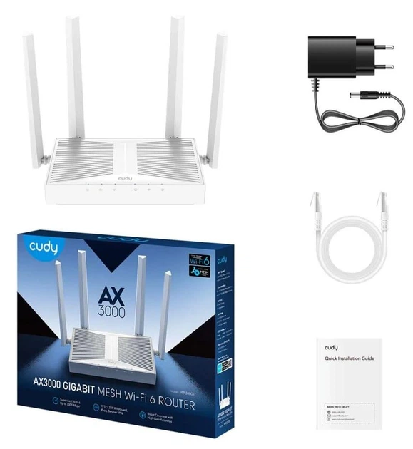 Роутер Cudy WiFi 6 Mesh-маршрутизатор WR3000E дводиапазонний гигабитний AX3000 (73-00674) - Фото 3 Роутер Cudy WiFi 6 Mesh-маршрутизатор WR3000E дводиапазонний гигабитний AX3000 (73-00674) - изображение 3
