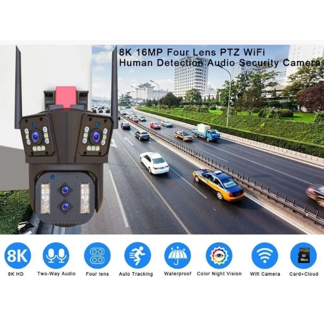 Поворотная Wi-Fi IP камера Overscam Smart 8K с 10x зумом и четырьмя линзами (779864) - Фото 3 Поворотная Wi-Fi IP камера Overscam Smart 8K с 10x зумом и четырьмя линзами (779864) - изображение 3