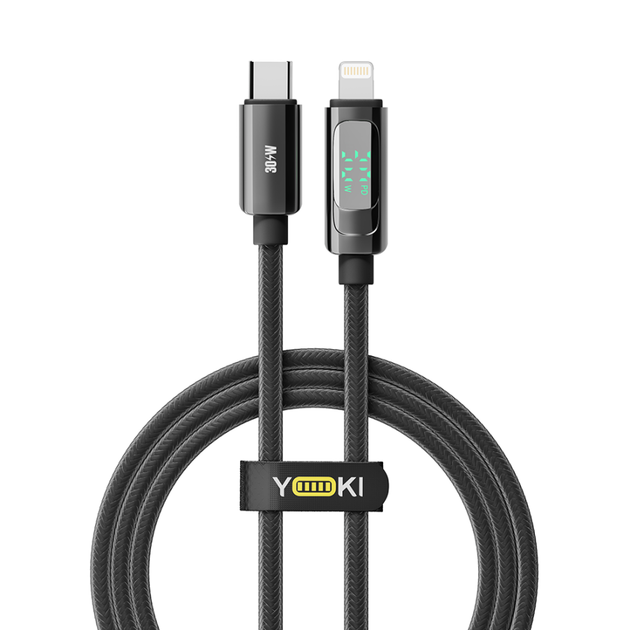 Кабель для зарядки та обміну даними USB YOKI YK-DI88 DISPLAY Series Type-C to Lightning 30W (3A/10V) 1.2m Чорний - зображення 9