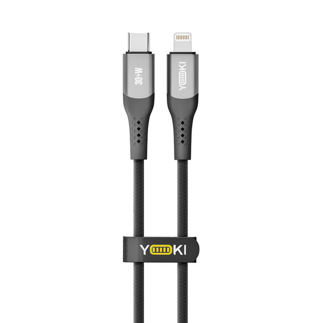Кабель для зарядки и обмена данными USB YOKI YK-SO15 SOLID Series Type-C to Lightning 30W (3A/10V), 0.25 метра, Черный - изображение 6