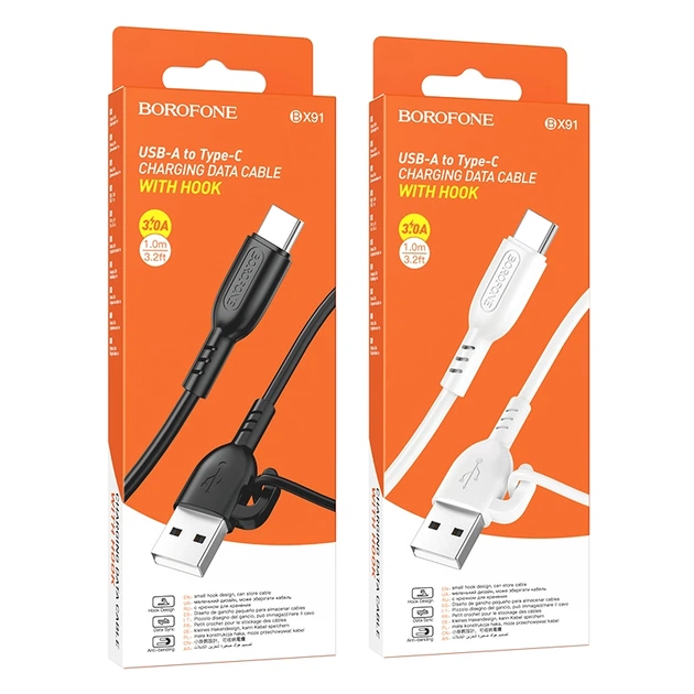 Кабель для зарядки USB Borofone BX91 з гачком USB/Type C 3A 1m White - Фото 2 Кабель для зарядки USB Borofone BX91 з гачком USB/Type C 3A 1m White - зображення 2