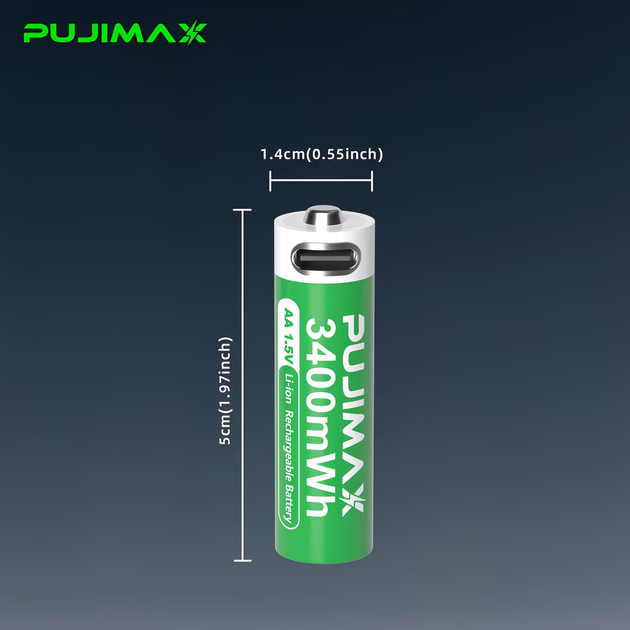 Набір літієвих акумуляторів AA (пальчикових) PUJIMAX 1.5V 3400mWh з прямим заряджанням Type-C (4 шт. + бокс для зберігання + кабель USB — 4x Type-C). - Фото 2 Набір літієвих акумуляторів AA (пальчикових) PUJIMAX 1.5V 3400mWh з прямим заряджанням Type-C (4 шт. + бокс для зберігання + кабель USB — 4x Type-C). - изображение 2