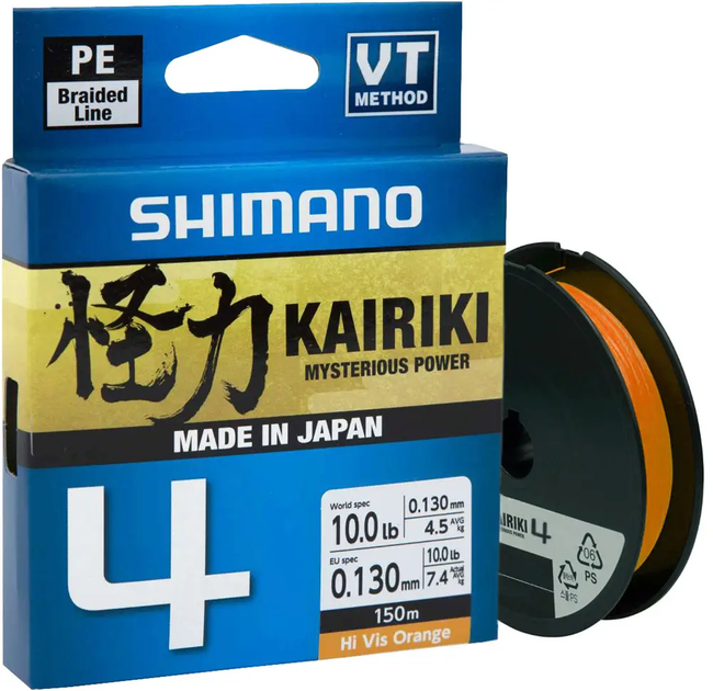 Шнур Shimano Kairiki 4 PE (Hi-Vis Orange) 150m (Hi-Vis Orange) 0.10mm 6.8kg - Фото 1 Шнур Shimano Kairiki 4 PE (Hi-Vis Orange) 150m (Hi-Vis Orange) 0.10mm 6.8kg - зображення 1