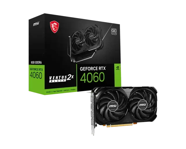 Видеокарта MSI GeForce RTX 4060 VENTUS 2X BLACK 8G OC - Фото 1 Видеокарта MSI GeForce RTX 4060 VENTUS 2X BLACK 8G OC - изображение 1