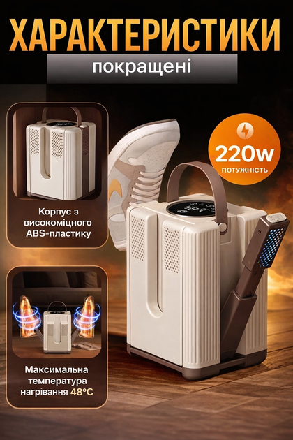 Сушарка для взуття з ультрафіолетом і таймером 220W | Швидке сушіння та дезінфекція - Фото 3 Сушарка для взуття з ультрафіолетом і таймером 220W | Швидке сушіння та дезінфекція - изображение 3