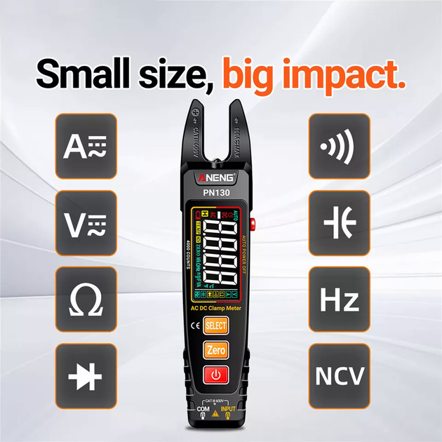 Токоизмерительные клещи мультиметр Aneng PN130 600V 100A AC/DC NCV VA цветной дисплей Тестер постоянного тока токовые клещи - Фото 2 Токоизмерительные клещи мультиметр Aneng PN130 600V 100A AC/DC NCV VA цветной дисплей Тестер постоянного тока токовые клещи - изображение 2