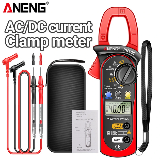 Токовые клещи ANENG PN106 AC DC True RMS 600A NCV мультиметр - Фото 2 Токовые клещи ANENG PN106 AC DC True RMS 600A NCV мультиметр - изображение 2