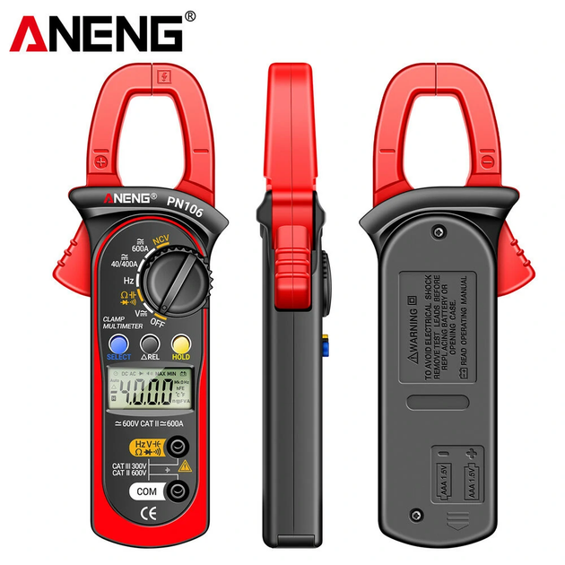 Токовые клещи ANENG PN106 AC DC True RMS 600A NCV мультиметр - Фото 6 Токовые клещи ANENG PN106 AC DC True RMS 600A NCV мультиметр - изображение 6