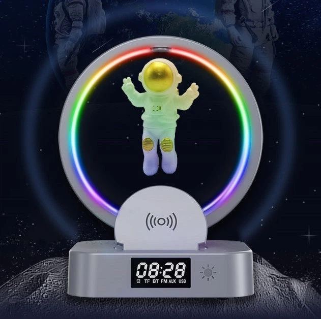 Ночник Космонавт с беспроводной зарядкой + RGB Колонка, Будильник Gray - Фото 7 Ночник Космонавт с беспроводной зарядкой + RGB Колонка, Будильник Gray - изображение 7