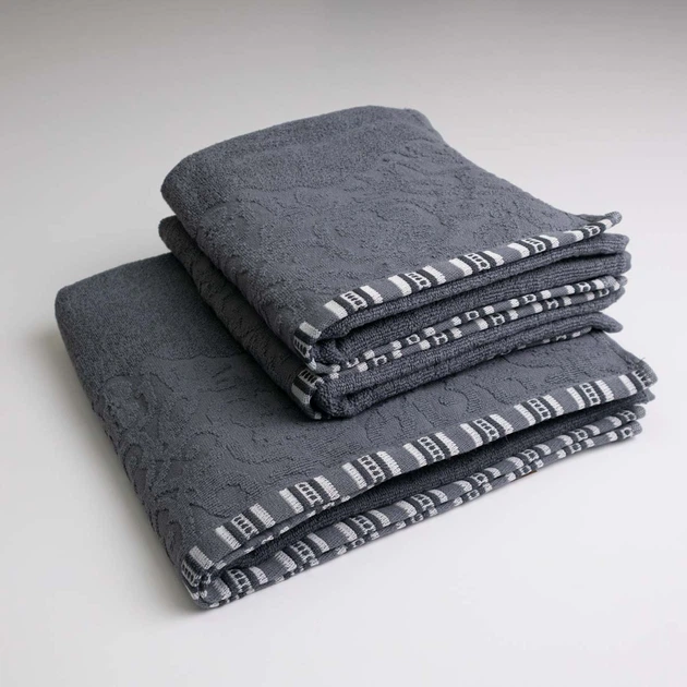 Набор махровых полотенец с орнаментом 3шт GM Textile 50х90см, 50х90см, 70х140см 400г/м2 (Серый) - Фото 1 Набор махровых полотенец с орнаментом 3шт GM Textile 50х90см, 50х90см, 70х140см 400г/м2 (Серый) - изображение 1