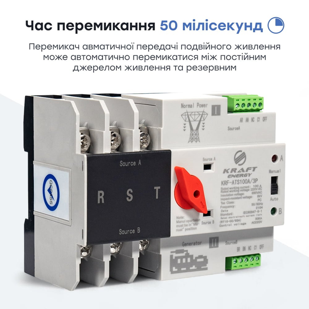 Автоматичний перемикач (АВР) Kraft KRF-ATS100A/3P - зображення 5