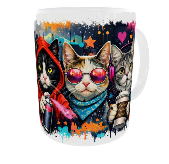 Кружка с котиками 330 мл Cat Art Urban 2026 | Модная кружка для парня и девушки | Подарок подростку, сыну, подруге 11 oz - изображение 4