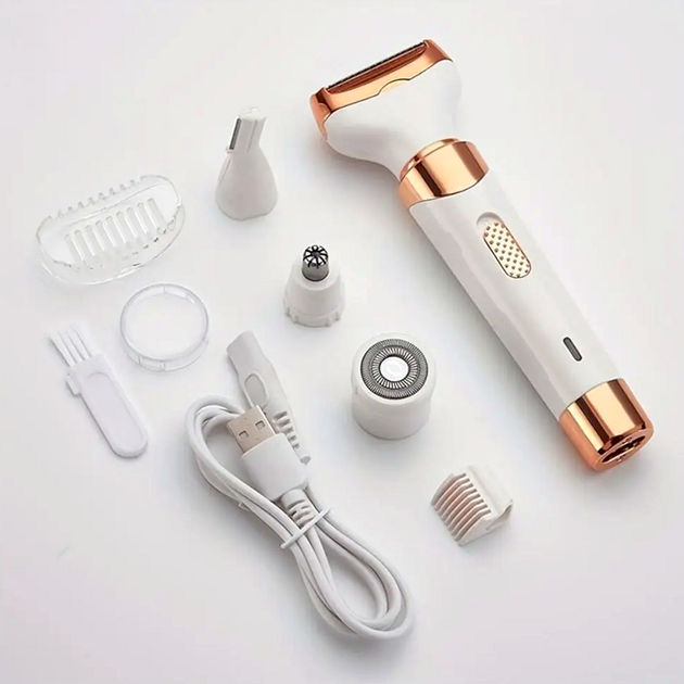 Эпилятор аккумуляторный 4 в 1 3 Вт 220-240 В USB белый для удаления волос с насадками - Фото 8 Эпилятор аккумуляторный 4 в 1 3 Вт 220-240 В USB белый для удаления волос с насадками - изображение 8