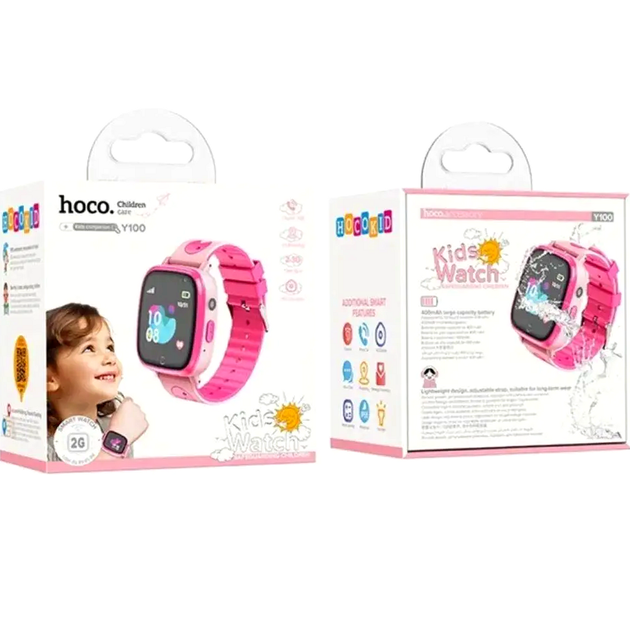 Детские смарт часы HOCO Y100 Розовые с GPS и SIM картой сенсорный экран 1.44 дюйма шагомер и будильник - изображение 6