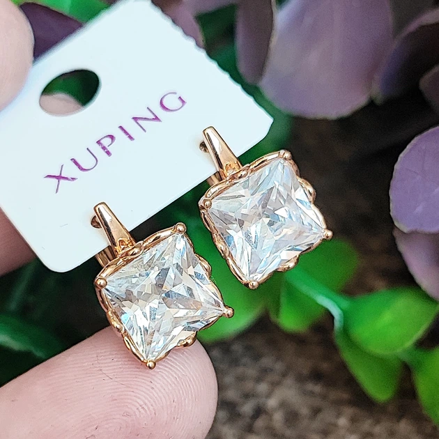 Серьги Xuping длина 1.5см ширина 1см медицинское золото позолота 18К с1475 - изображение 2