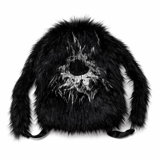 Рюкзак из эко-меха чёрный с графическим принтом, стиль darkcore, ONE SIZE (10823) - Фото 3 Рюкзак из эко-меха чёрный с графическим принтом, стиль darkcore, ONE SIZE (10823) - изображение 3