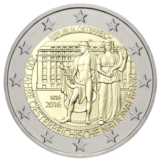 Монета 2 євро 200 років Національному банку. Австрія. UNC - Фото 1 Монета 2 євро 200 років Національному банку. Австрія. UNC - изображение 1