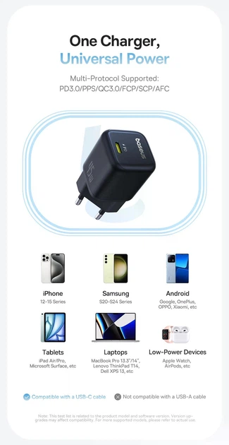 Сетевое зарядное устройство 45W Baseus PicoGo GaN6 Type-C Fast Charger быстрая зарядка QC3.0/PD3.0 P10176800123-00 Black - изображение 8