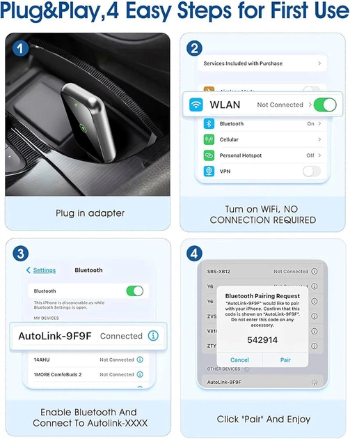 Беспроводной адаптер Violety 2-in-1 Wireless CarPlay, Bluetooth 5.3, Wi-Fi 5.8 ГГц, USB/USB-C - Фото 7 Беспроводной адаптер Violety 2-in-1 Wireless CarPlay, Bluetooth 5.3, Wi-Fi 5.8 ГГц, USB/USB-C - изображение 7