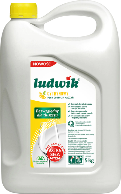 Płyn do mycia naczyń Ludwik Cytrynowy 5 kg (5900861430167) - obraz 1