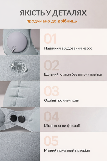Дорожная надувная подушка для шеи со встроенным насосом + мешок для хранения - Фото 7 Дорожная надувная подушка для шеи со встроенным насосом + мешок для хранения - изображение 7