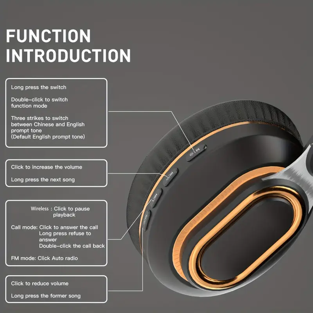 Бездротові накладні навушники H7 Bluetooth, повнорозмірна складна гарнітура з мікрофоном + слот для TF-карт - Фото 4 Бездротові накладні навушники H7 Bluetooth, повнорозмірна складна гарнітура з мікрофоном + слот для TF-карт - зображення 4