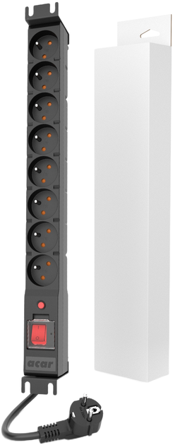 Мережевий фільтр acar PDU RACK 16A 1U 8 розеток 1.5 м Black (5904743592509) - зображення 2