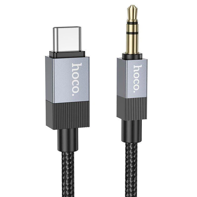Аудіокабель AUX Hoco UPA32B Black Type-C на mini-Jack 3.5 мм у нейлоновому обплетенні 1 м Чорний - Фото 3 Аудіокабель AUX Hoco UPA32B Black Type-C на mini-Jack 3.5 мм у нейлоновому обплетенні 1 м Чорний - зображення 3