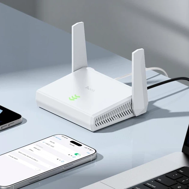 Роутер бездротовий Hoco HI36 WiFi4 300Mbps 2.4GHz 2 антени Білий - зображення 6