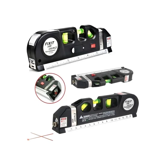 Лазерный уровень Fixit Laser Level Pro 3 с рулеткой и жидкостным уровнем для точной разметки внутри и снаружи помещений - изображение 3