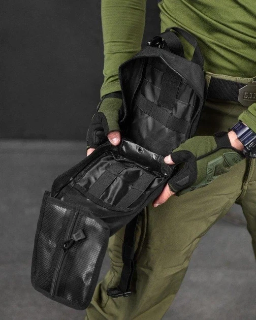 Подсумок аптечка молли на липучке MOLLE A87 черная - изображение 6