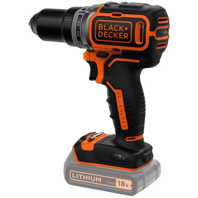 Дриль-шурупокрут акумуляторний BLACK+DECKER, безщітковий, безударний, 18 В, 52 Нм, 0-1650 об/хв, двигун "Series 700", патрон 1-13 - Фото 2 Дриль-шурупокрут акумуляторний BLACK+DECKER, безщітковий, безударний, 18 В, 52 Нм, 0-1650 об/хв, двигун "Series 700", патрон 1-13 - изображение 2