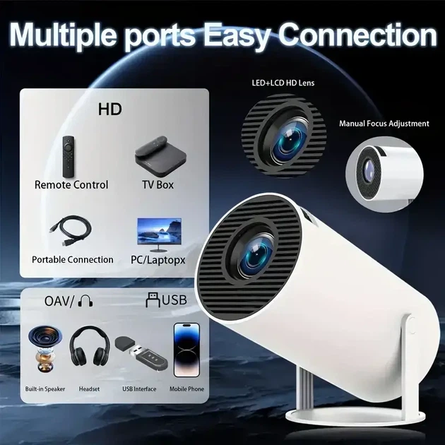 Смарт-проєктор Android 11, Wi-Fi, 720p HD з підтримкою 4K UHD — домашній кінотеатр - Фото 6 Смарт-проєктор Android 11, Wi-Fi, 720p HD з підтримкою 4K UHD — домашній кінотеатр - зображення 6