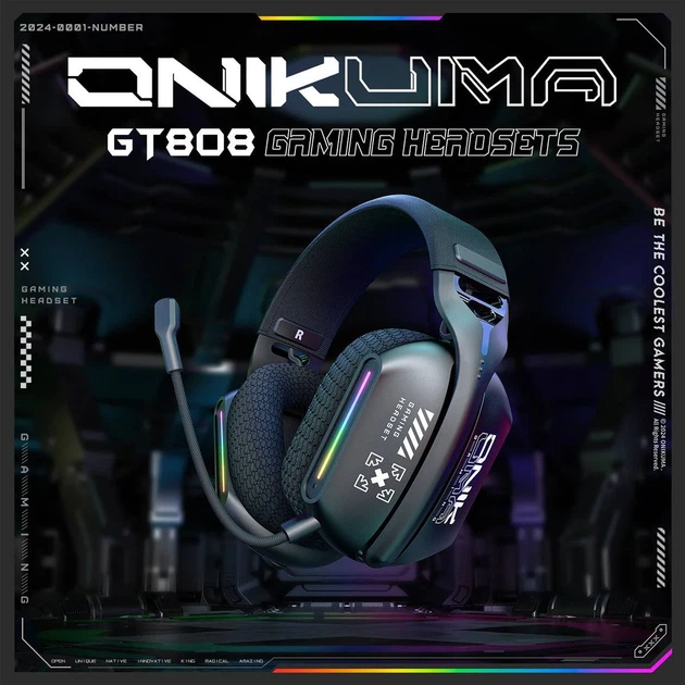 Беспроводные наушники ONIKUMA GT808 Tri-Mode, Bluetooth 5.3 / 2.4GHz / 3.5 мм, RGB, черные | для PS5, PC, Xbox - изображение 2
