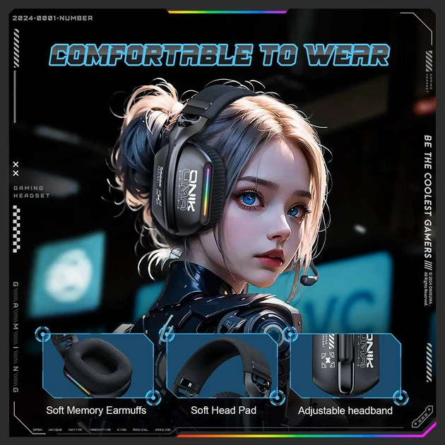 Беспроводные наушники ONIKUMA GT808 Tri-Mode, Bluetooth 5.3 / 2.4GHz / 3.5 мм, RGB, черные | для PS5, PC, Xbox - изображение 4