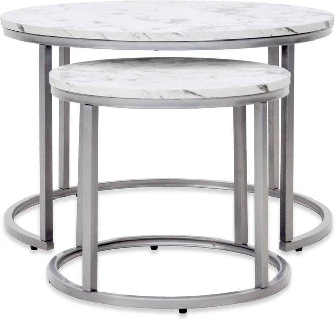 Набір столиків Halmar Paola Мармур / Срібний 2 шт (5905248126794) - зображення 3