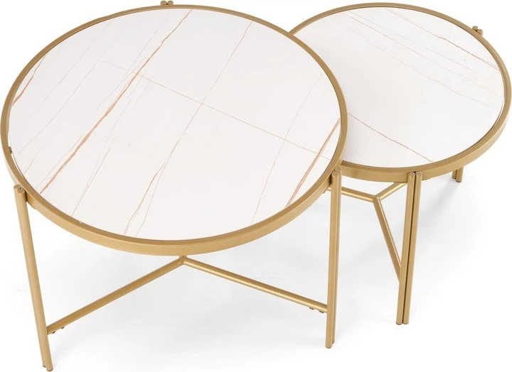 Набір столиків Halmar Fatima Білий мармур / Золотий 2 шт (5905248129504) - зображення 2