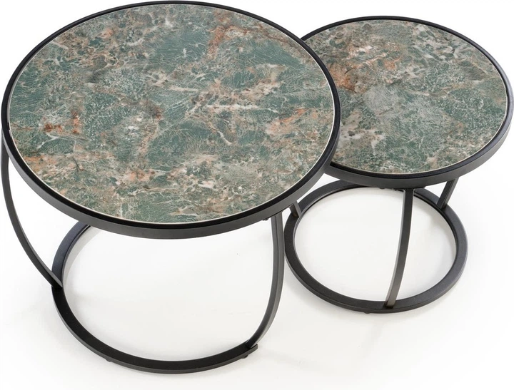 Набір столиків Halmar Ines Зелений мармур / Чорний 2 шт (5905248129573) - зображення 2