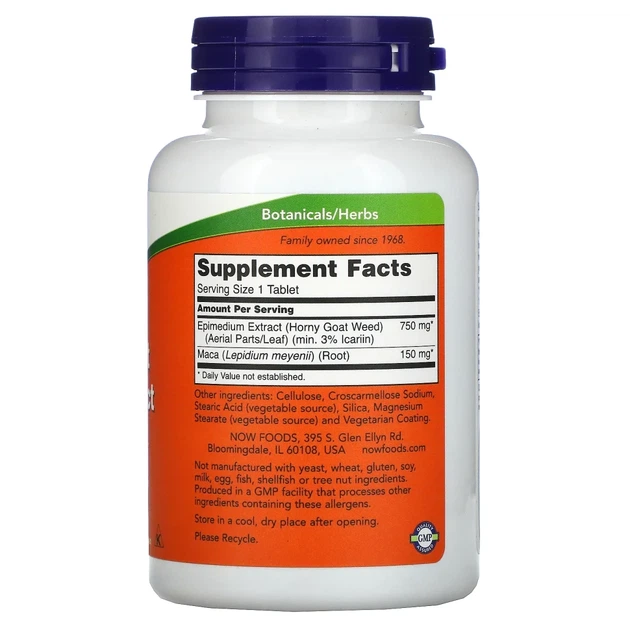 Горянка з макою Now Foods (Horny Goat Weed) екстракт 750 мг 90 таблеток (NOW-04758) - изображение 2