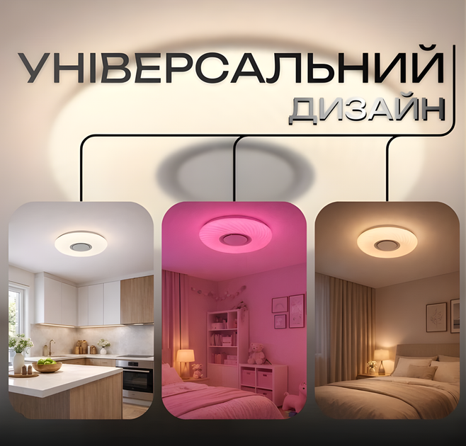 Люстра светодиодная потолочная RGB с динамиком, Bluetooth колонкой, светильник музыкальный VALESO LY581-500 WH для большой гостиной и зала 60W+5W RGB Белый - изображение 2