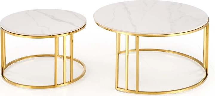 Набір столиків Halmar Mercury 3 Білий мармур / Золотий 2 шт (5905248129634) - зображення 2