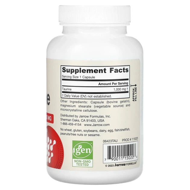 Таурин Jarrow Formulas (Taurine) 1000 мг 100 капсул (JRW-15020) - изображение 2