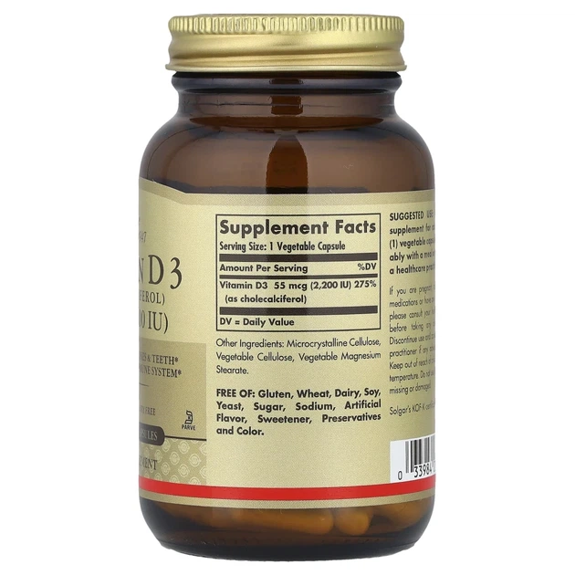 Вітамін D3 Solgar (Vitamin D3) 55 мкг (2200 МО) 100 рослинних капсул (SOL-03317) - зображення 2