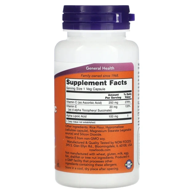 Альфа-ліпоєва кислота Now Foods (Alpha Lipoic Acid) 100 мг 60 капсул (NOW-03040) - зображення 2