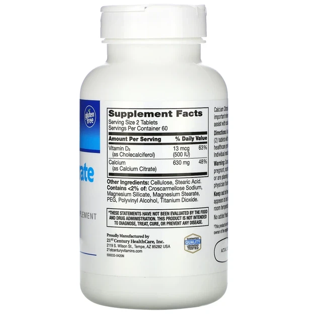 Цитрат кальцію і вітамін D3 21st Century (Calcium Citrate and Vitamin D3) максимальна ефективність 120 таблеток (CEN-27493) - изображение 2