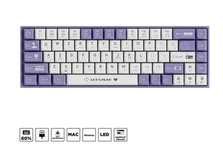Клавіатура ігрова ajazz ak680 68%, violet-white, blue switch - зображення 2