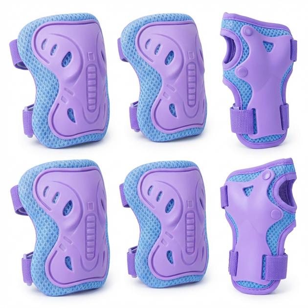Комплект детской защиты фиолетовый 3в1 SP-Sport Pastel 4120-5: наколенники + налокотники + перчатки размер S (4-9 лет) - изображение 2