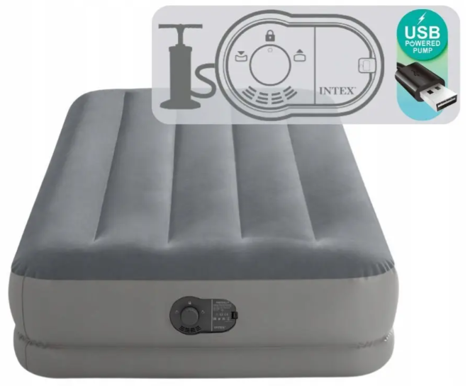 Надувная кровать Intex 64112 односпальная (99 х 191 х 30 см) со встроенным электронассосом USB - Фото 2 Надувная кровать Intex 64112 односпальная (99 х 191 х 30 см) со встроенным электронассосом USB - изображение 2