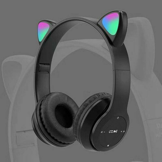 Беспроводные Bluetooth наушники с ушками кошки CATEAR ХY-P47 со светодиодной подсветкой, складные MicroSD Black - Фото 11 Беспроводные Bluetooth наушники с ушками кошки CATEAR ХY-P47 со светодиодной подсветкой, складные MicroSD Black - изображение 11
