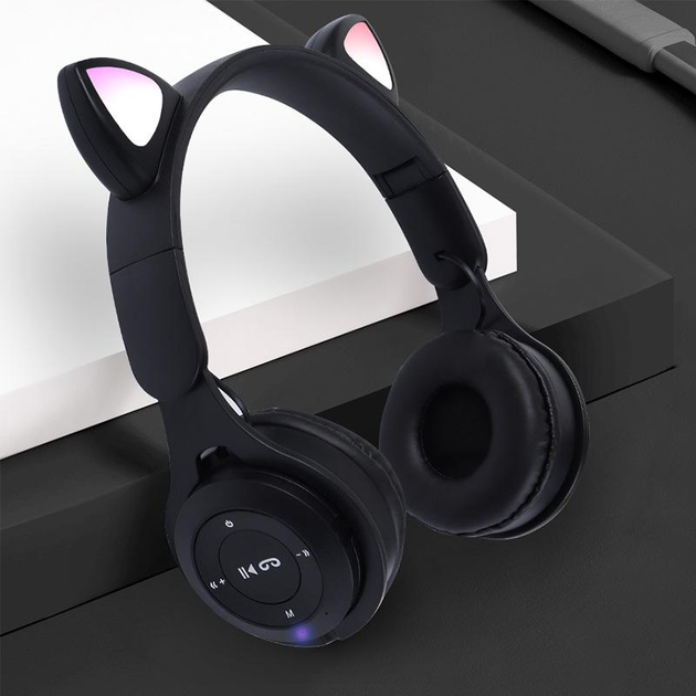 Беспроводные Bluetooth наушники с ушками кошки CATEAR ХY-P47 со светодиодной подсветкой, складные MicroSD Black - Фото 9 Беспроводные Bluetooth наушники с ушками кошки CATEAR ХY-P47 со светодиодной подсветкой, складные MicroSD Black - изображение 9